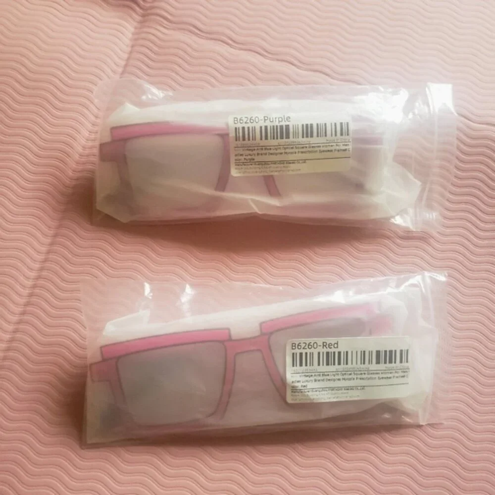 NEW Party Funky Rectangular Eyeglasses Frames Neon Pink Purple Anime SET OF 2
